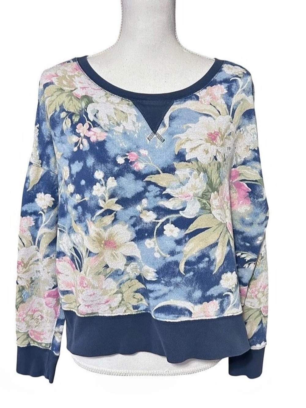 Polo Ralph Lauren Floral Cropped French Sweatshirt Womens Large Preppy Cottage